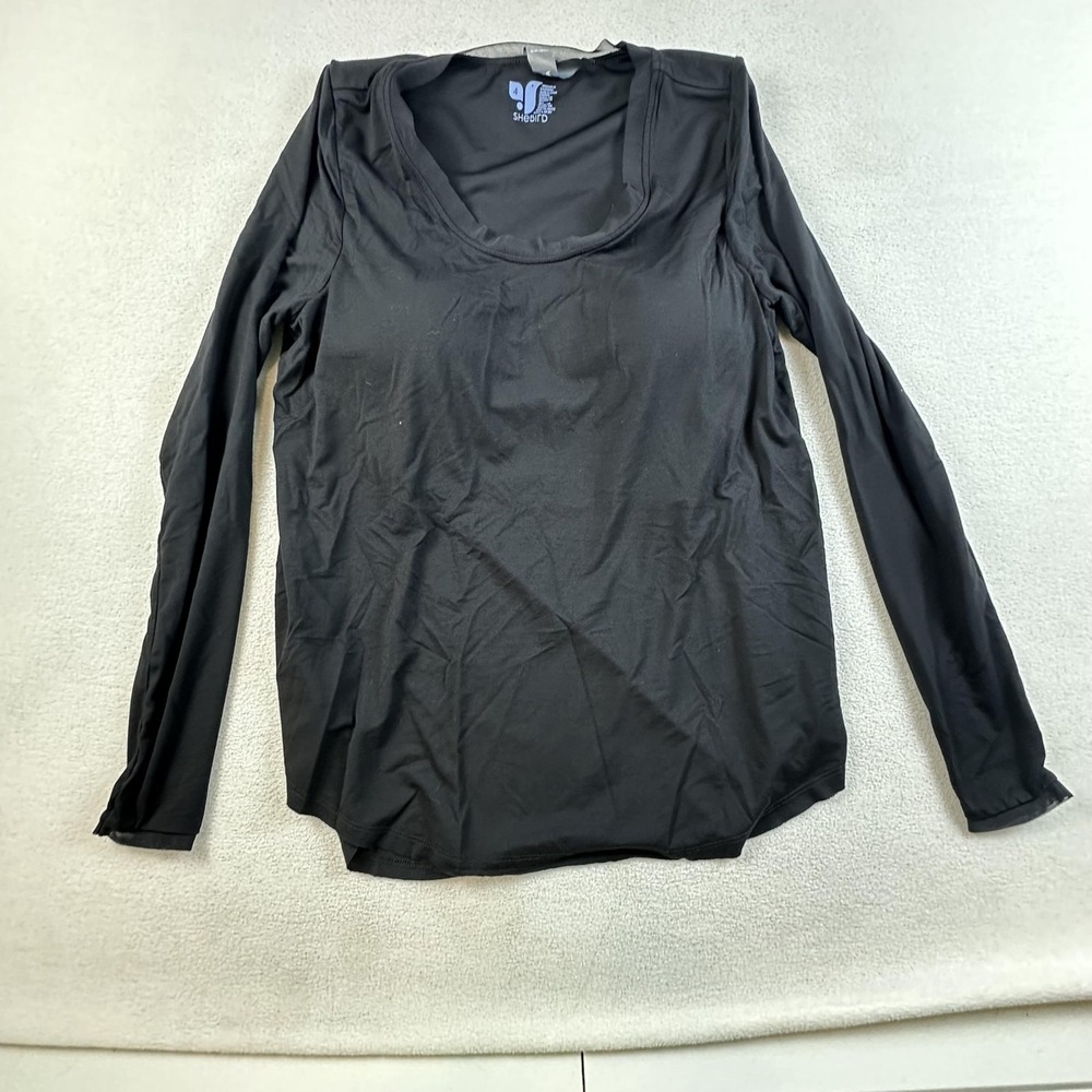 SheBird Long Sleeve Shirt Womens 4 Black Built In Bra Modal Stretch Smooth Top
